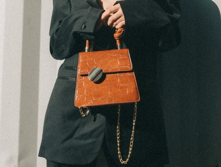 Chain emboss leather hand Bag