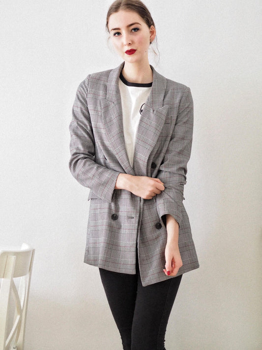 Check Peeked lapel double jacket