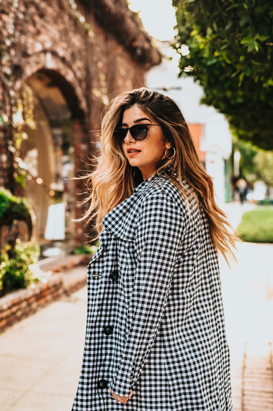 Gingham check Double breasted coat