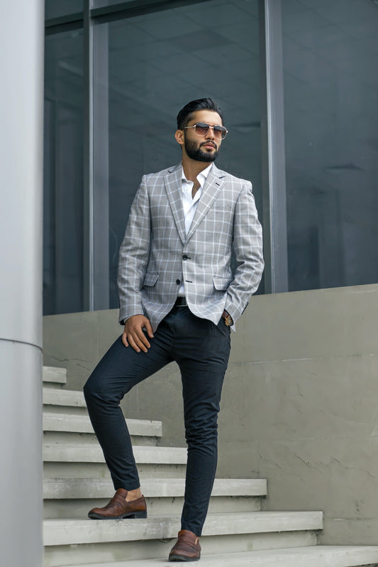 Light Gray Check Pattern Jacket