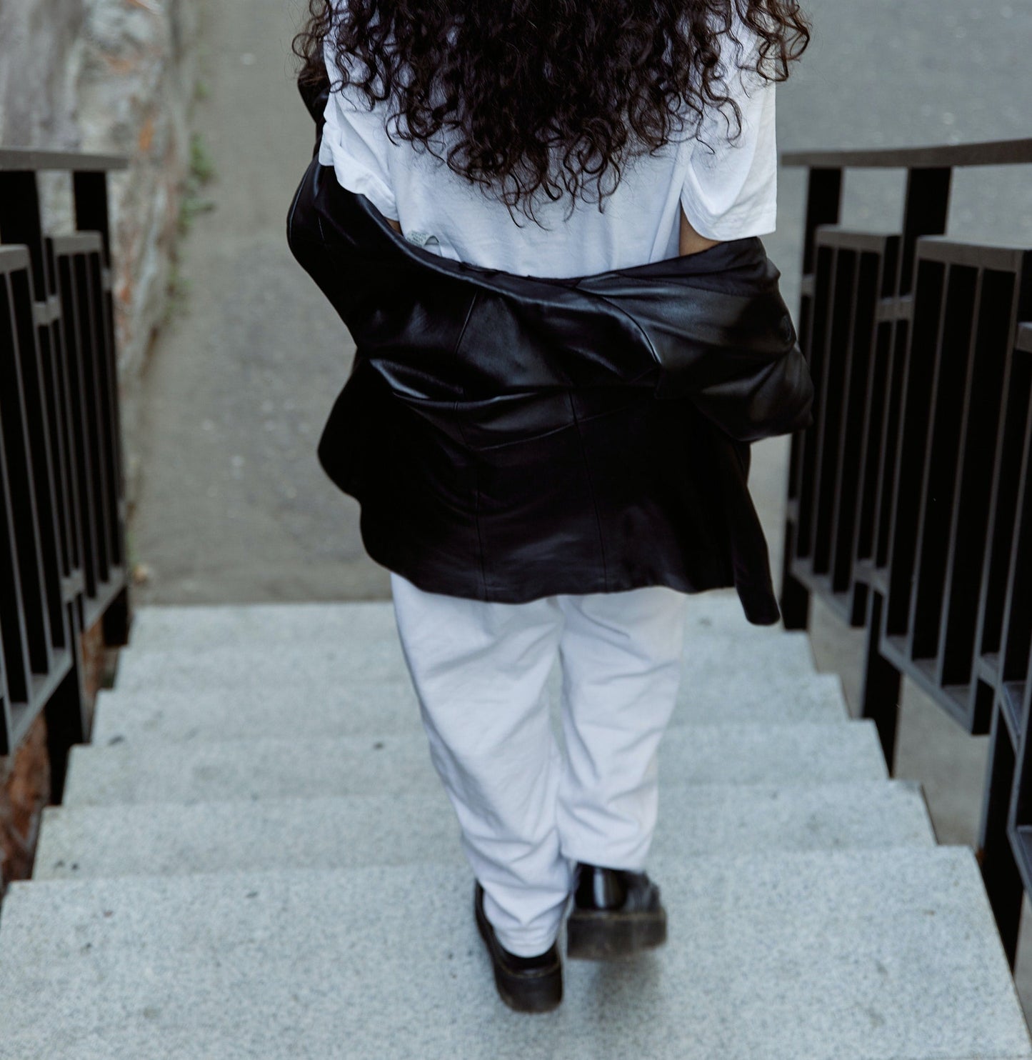 Black leather double riders short jacket